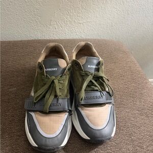 Burberry Men's Olive and Charcoal Sneakers